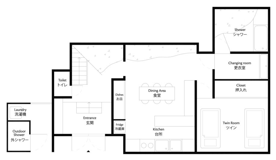 Retreat wabi-sabi floor plan first floor shimoda guesthouse